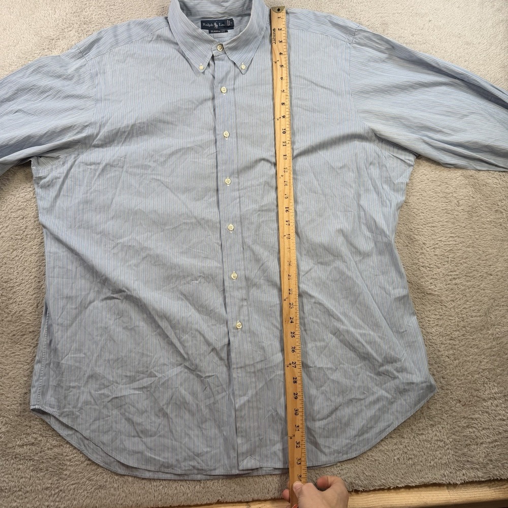 Polo Ralph Lauren Shirt Men 2XL Blue Striped Classic Fit Button Down Pony Cotton - Picture 6 of 8